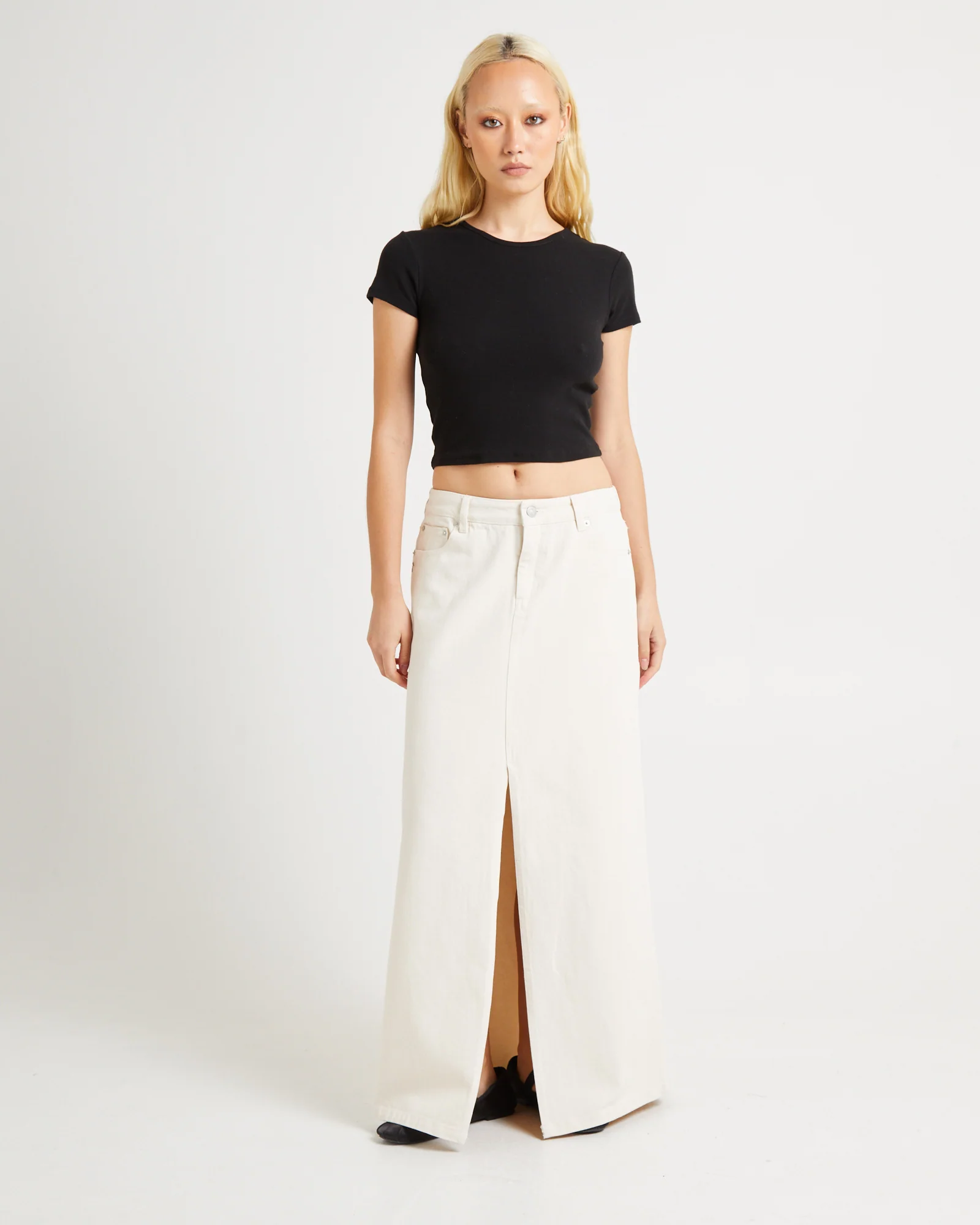 90s Mid Denim Maxi Skirt Unbleached