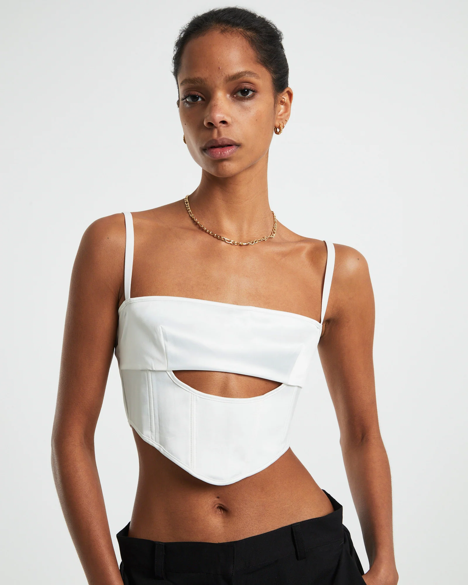 Andra Cut Out Sateen Corset Top Cream