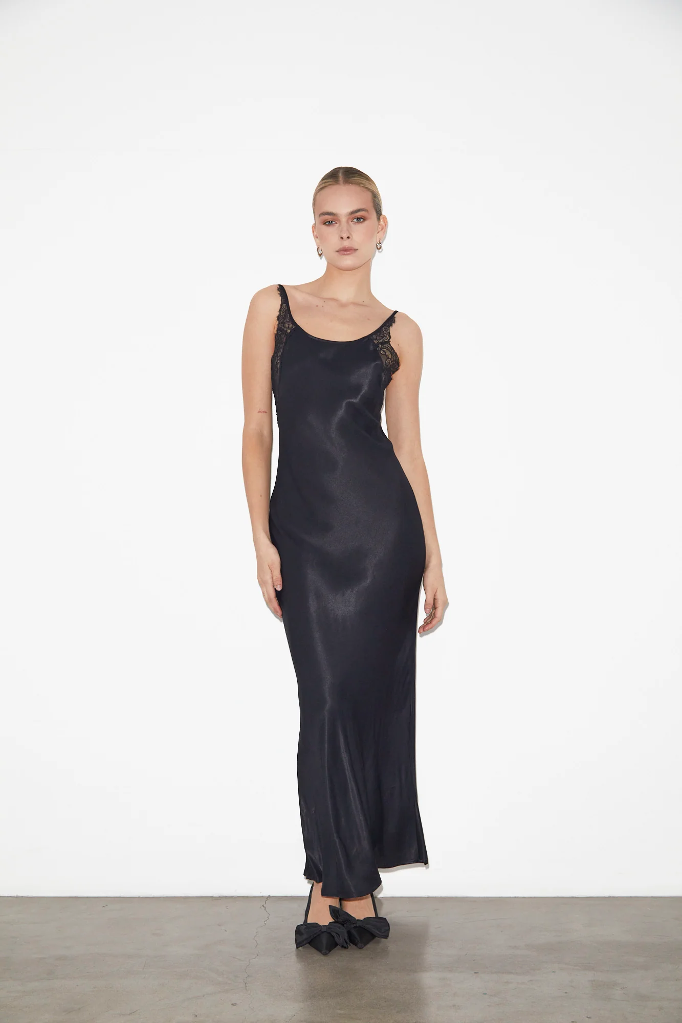 Avery Lace Slip Dress in Black