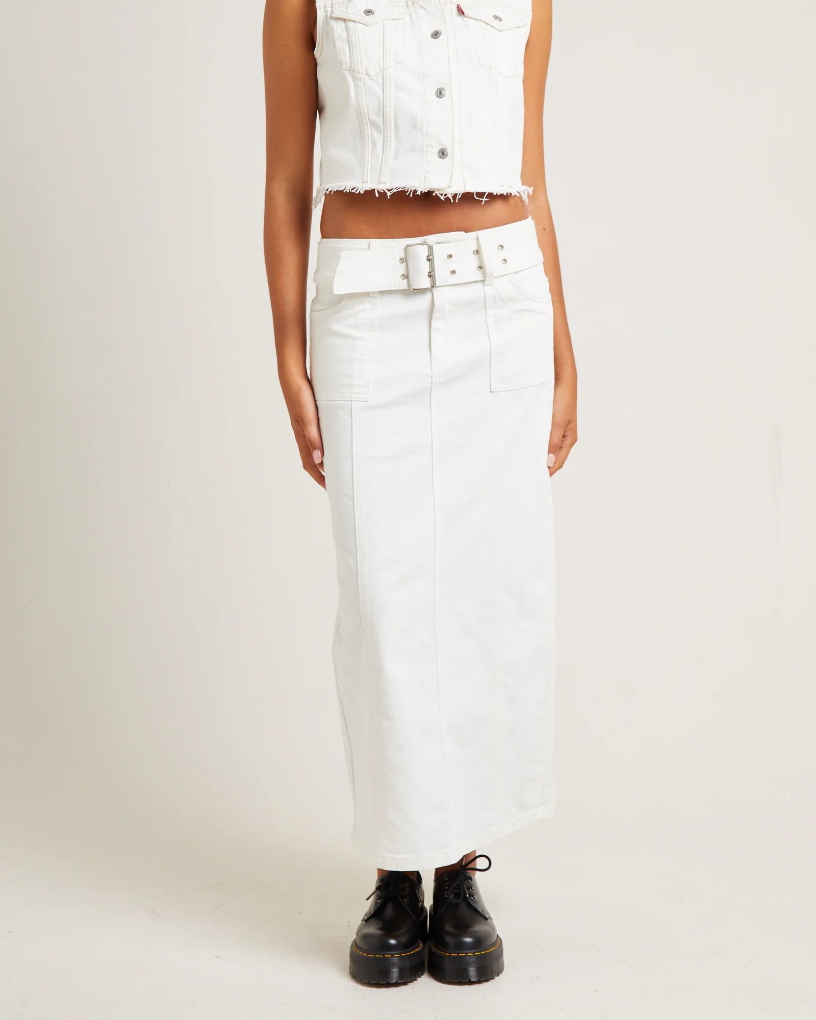 Billy Denim Maxi Skirt Vintage White