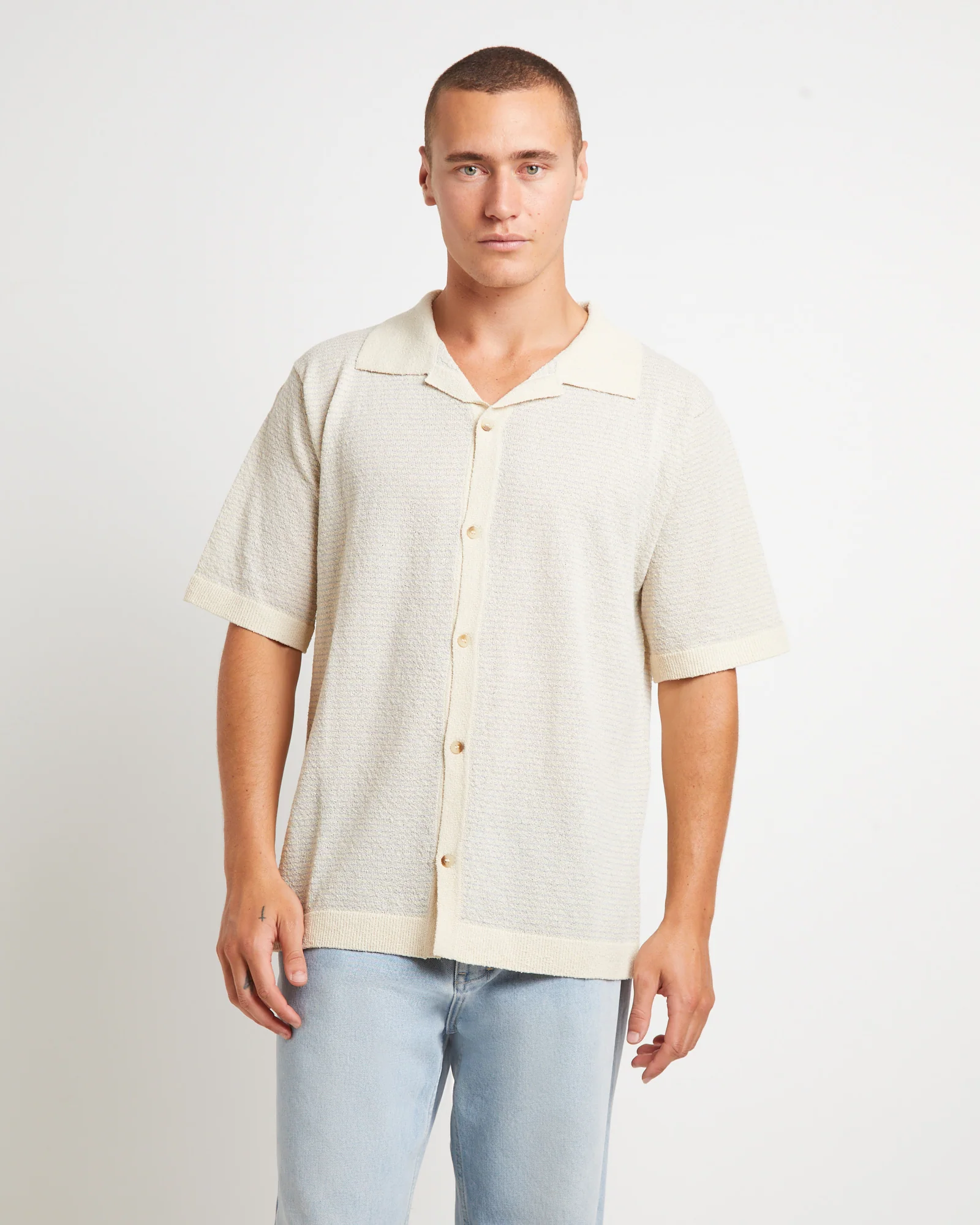 Boucle Bowler Short Sleeve Shirt in Natural