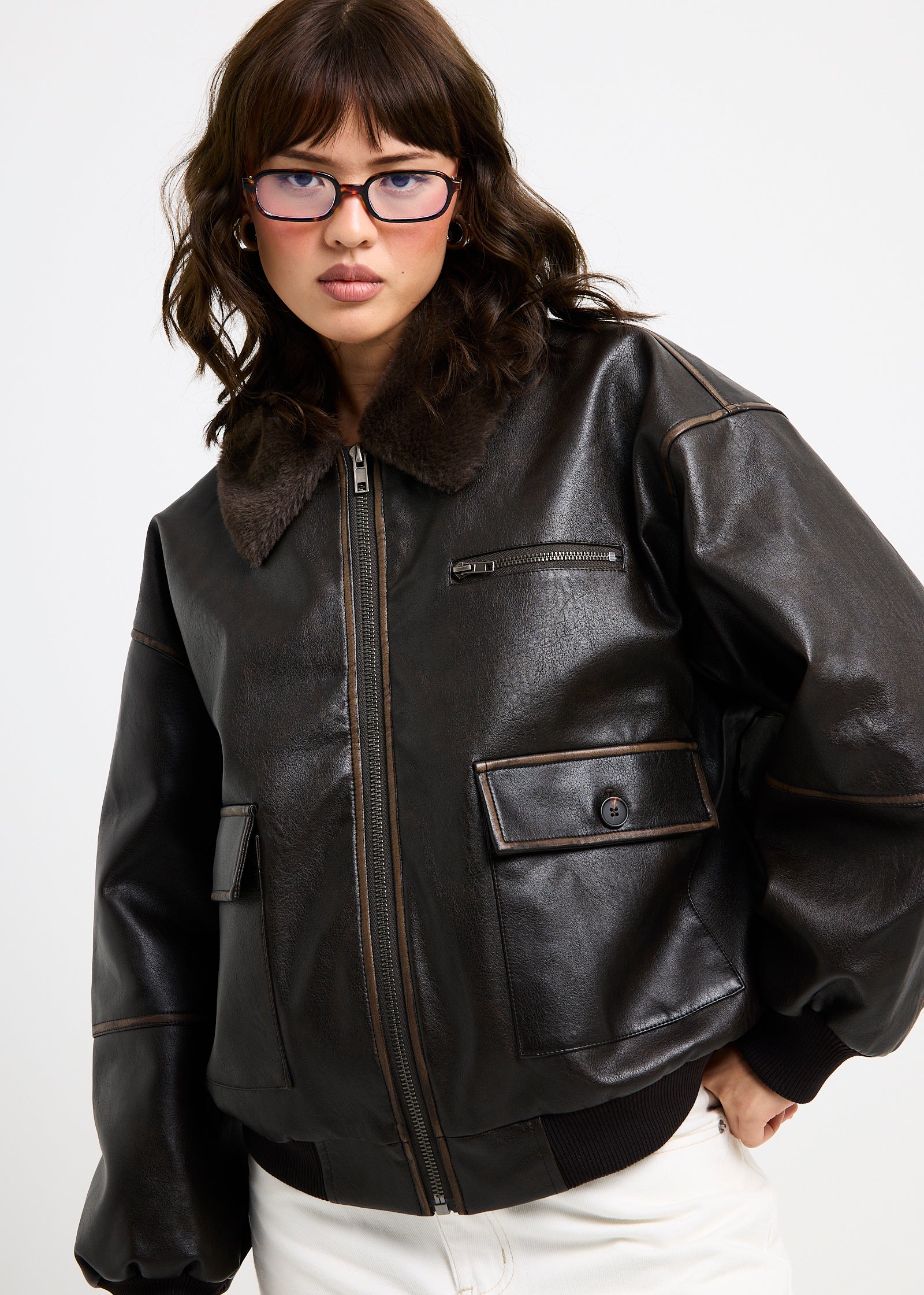 Cody Fur Trim Distressed PU Jacket