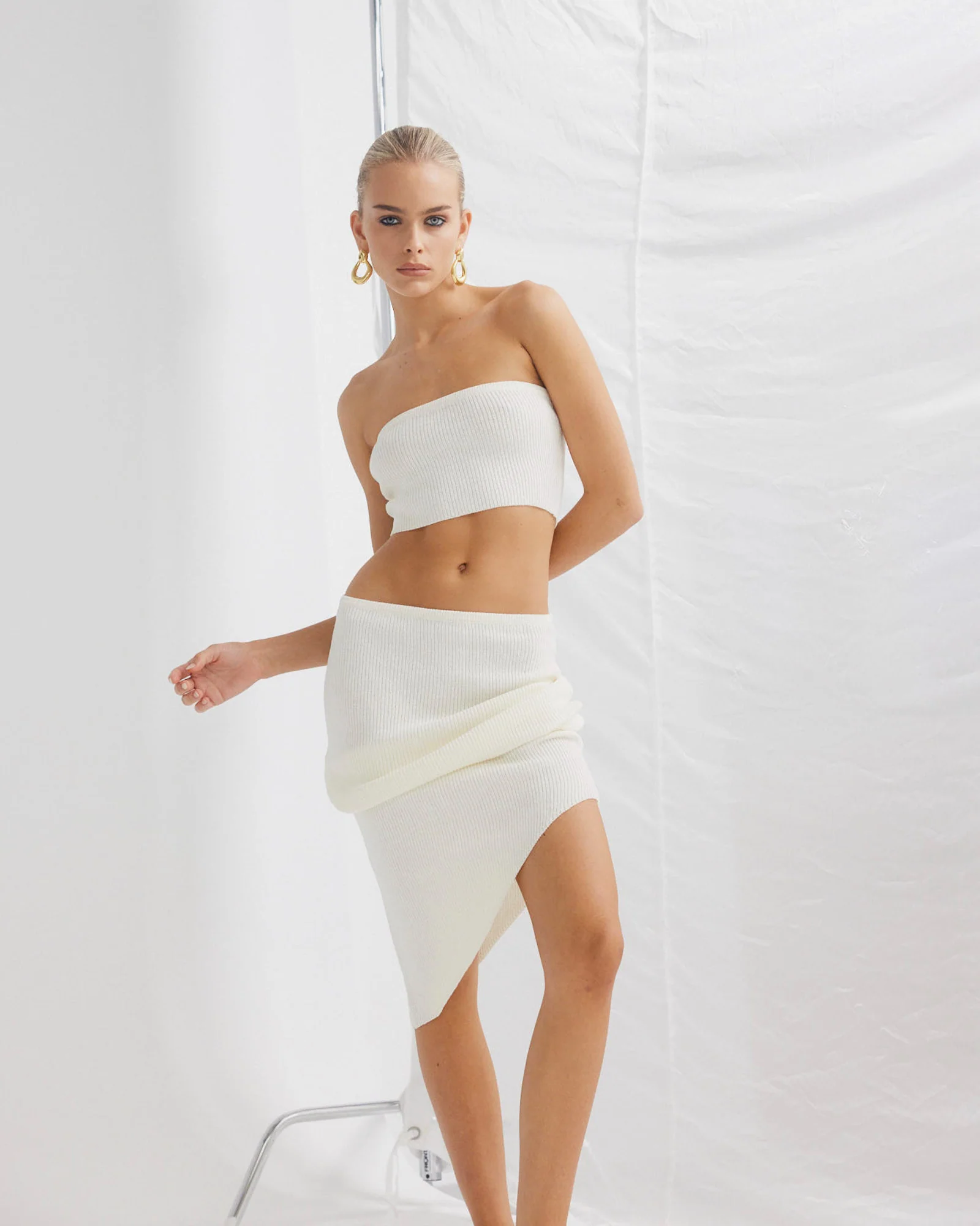 Davia Knit Crop Top Off White