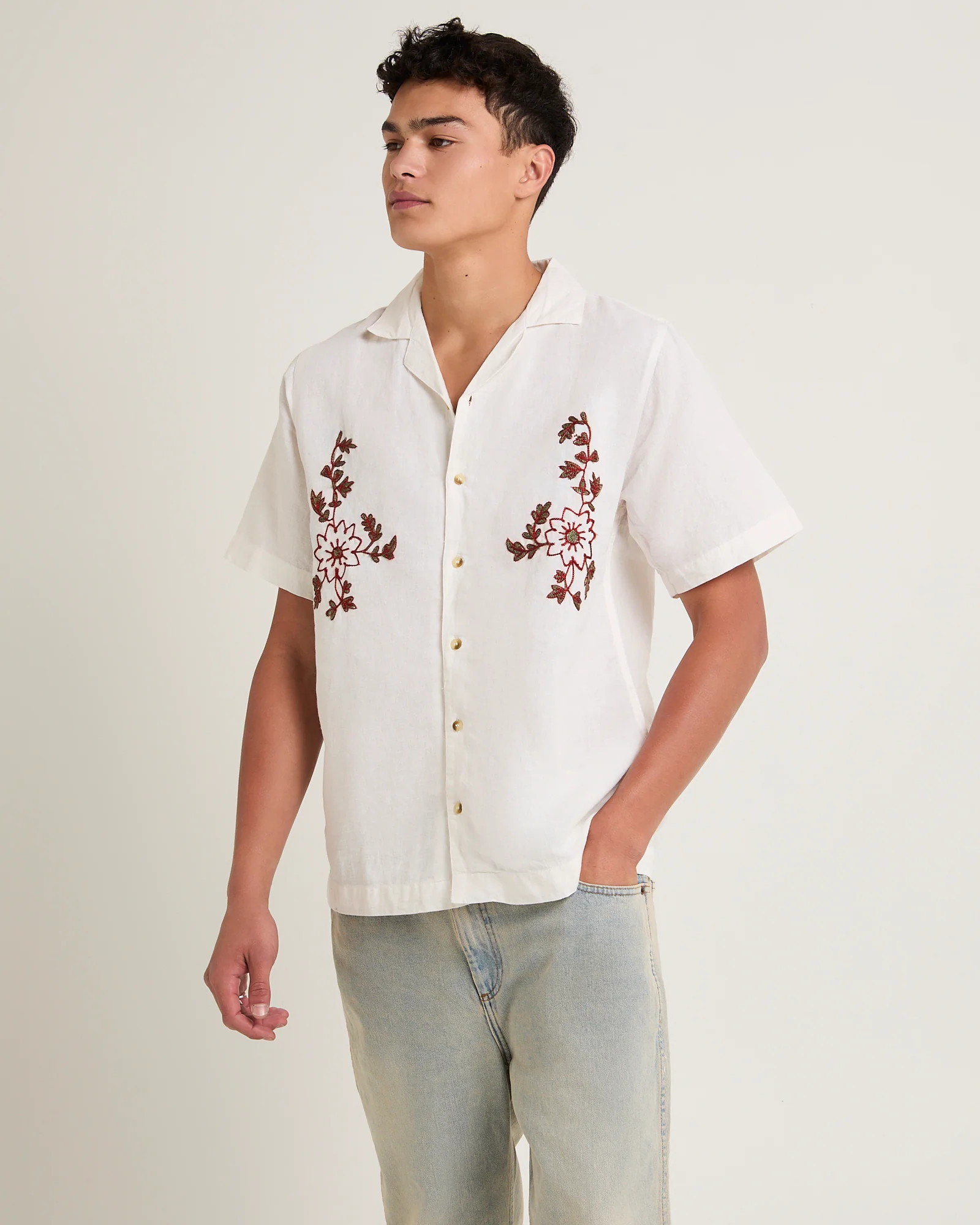 Floral Embroider Bowler Shirt
