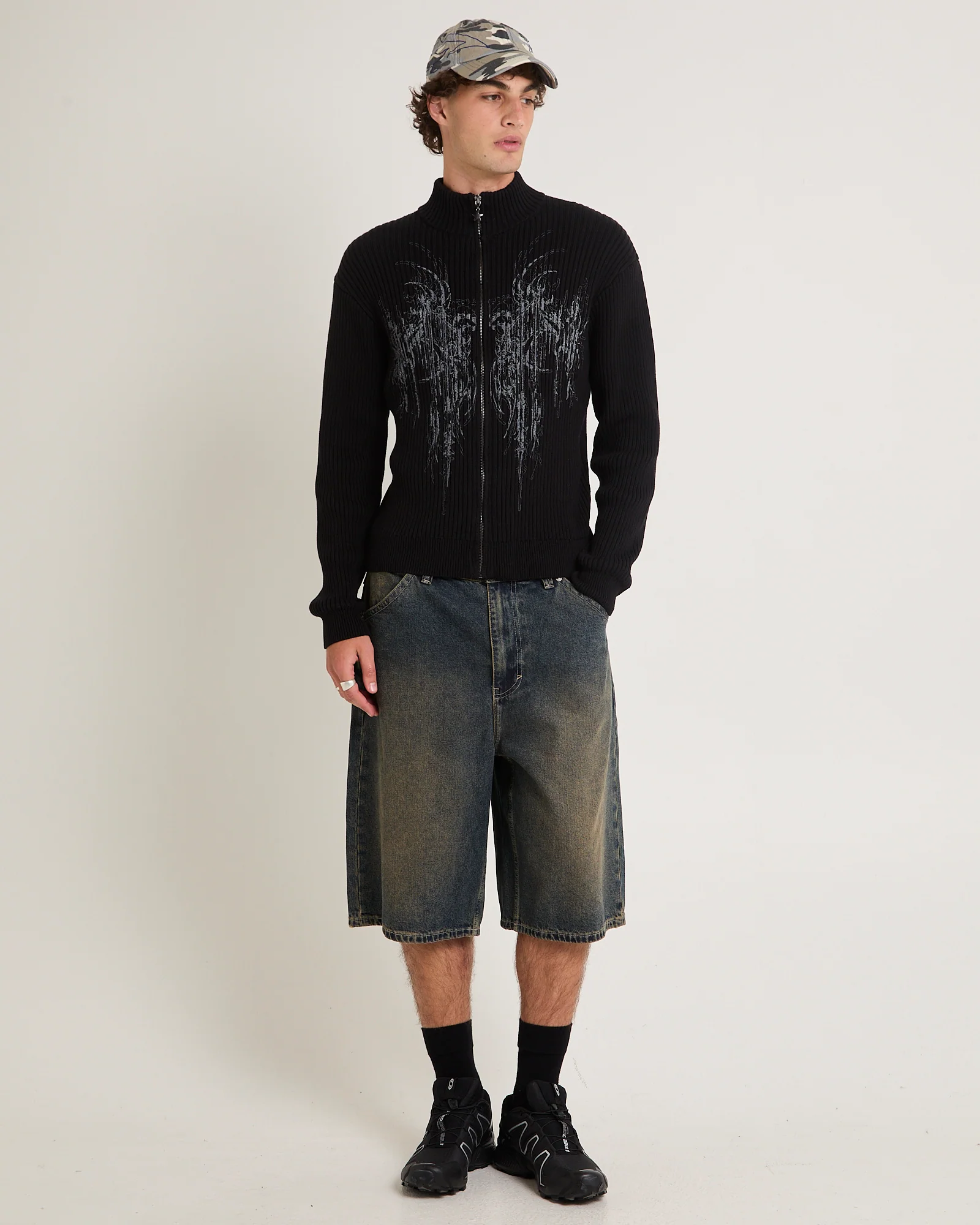 Funnel Neck Zip Through Knit Jumper