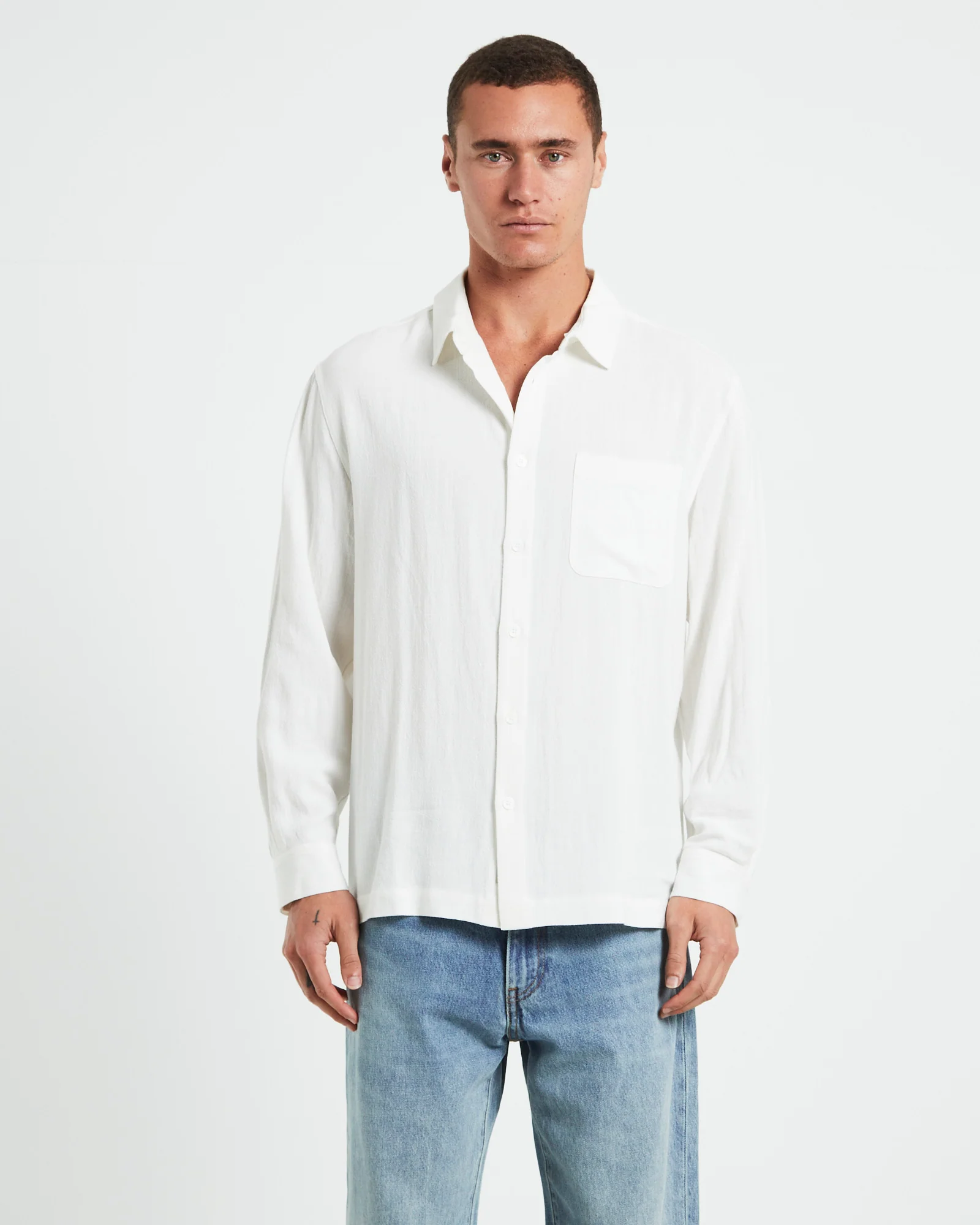Harrison Linen Long Sleeve Shirt in White
