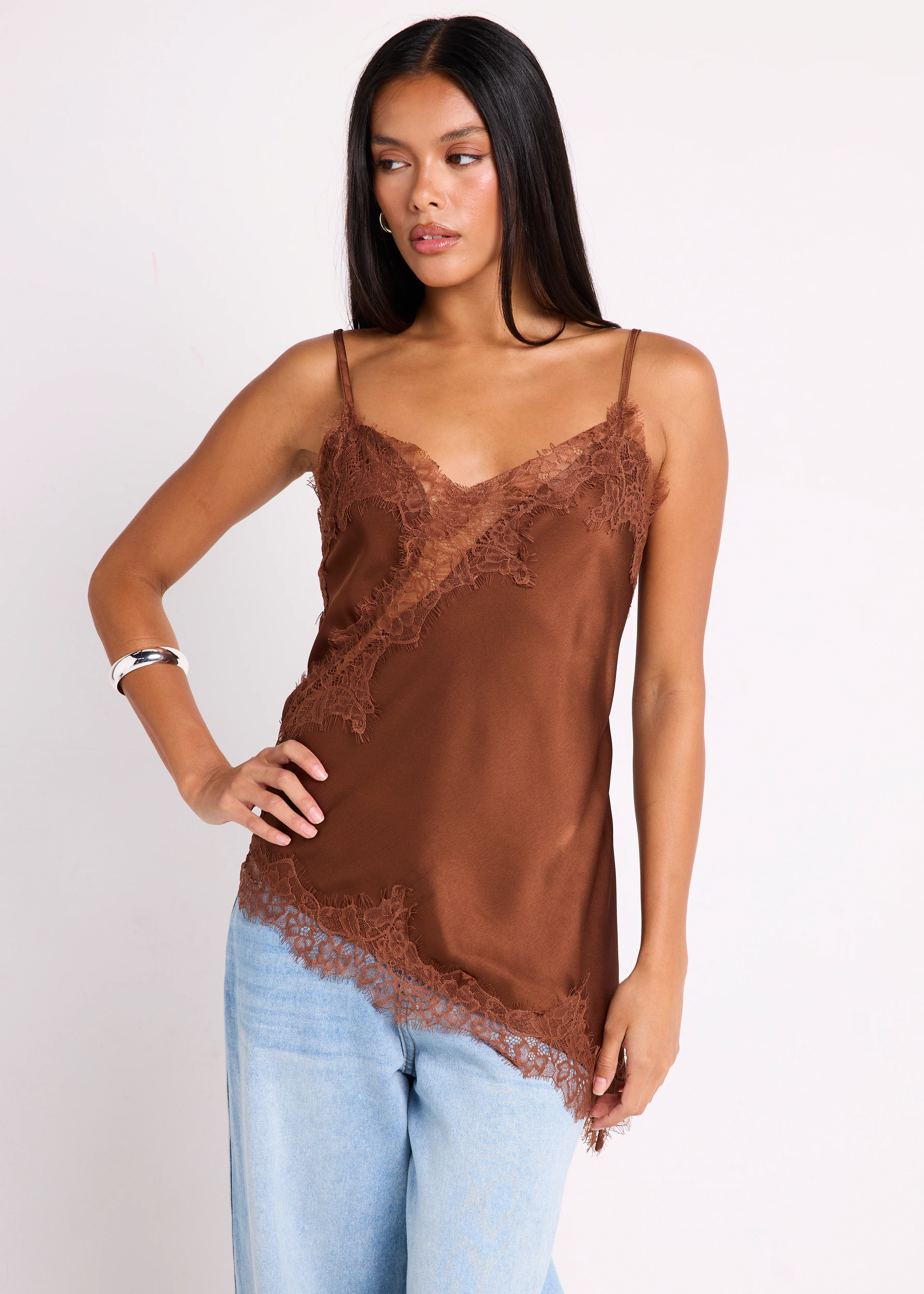 Hollie Asym Hem Lace Satin Cami