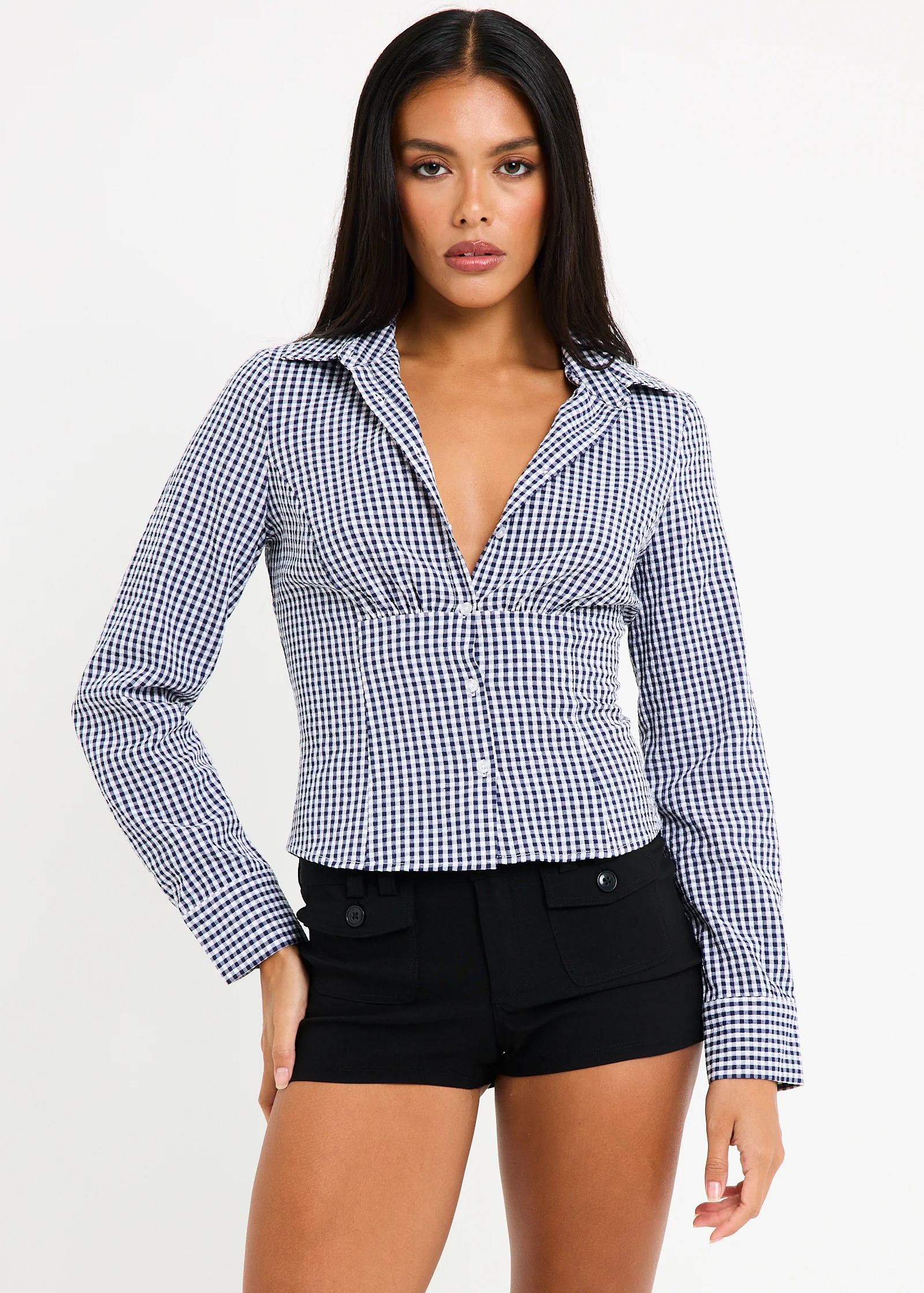 Isha Check Button Down Long Sleeve Shirt - Image 5
