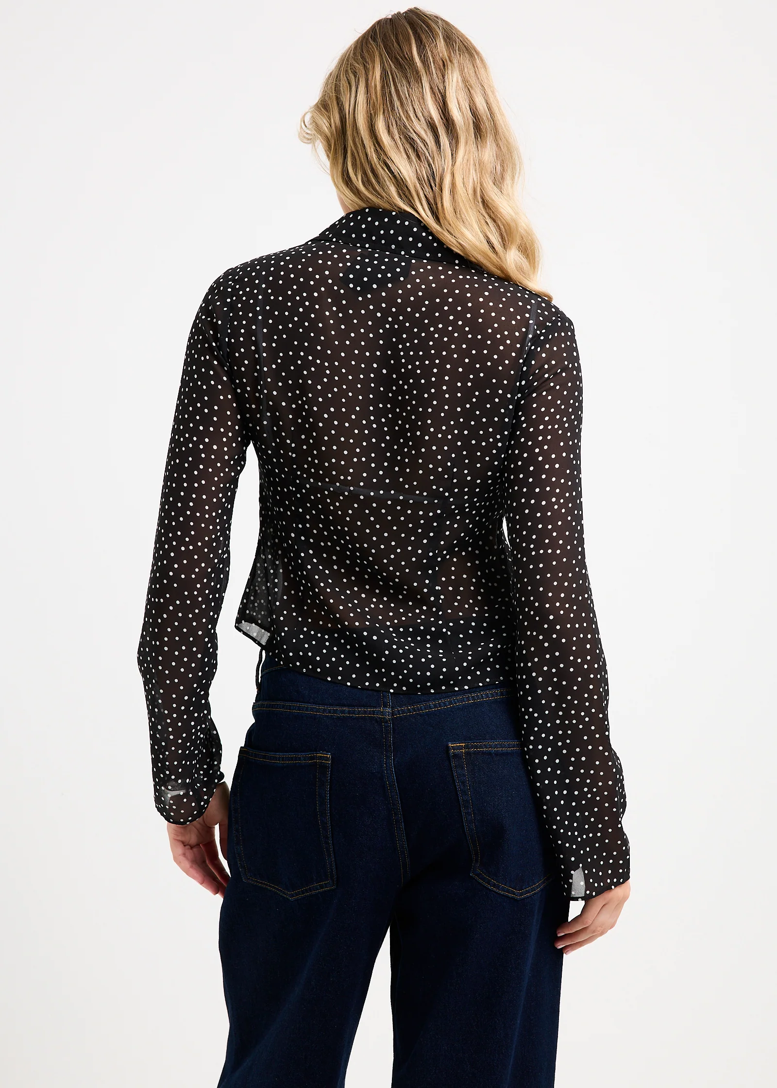 Jade Sheer Polka Dot Long Sleeves Shirt - Image 5