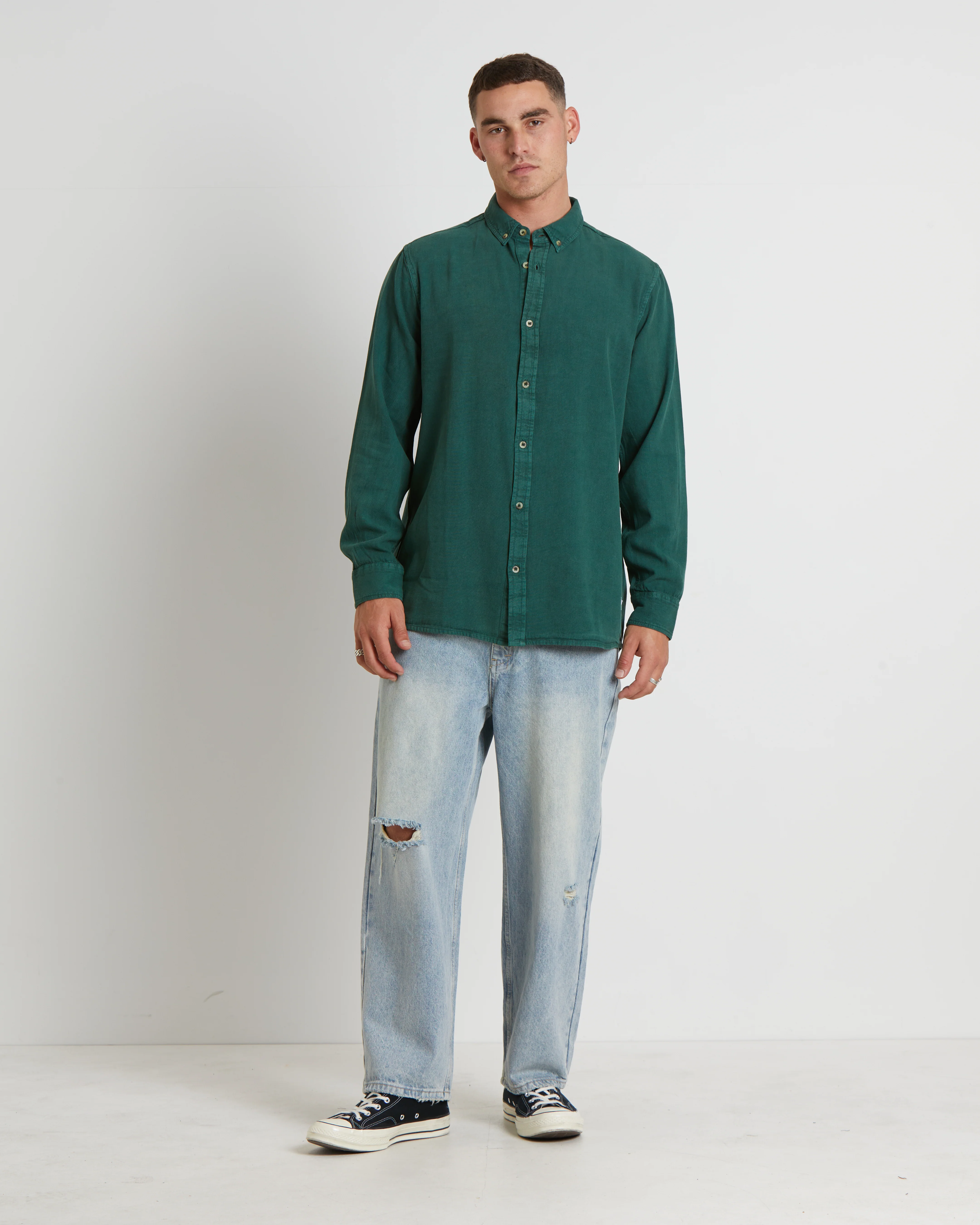 Men At Work Oxford Long Sleeve Shirt in Trade Green