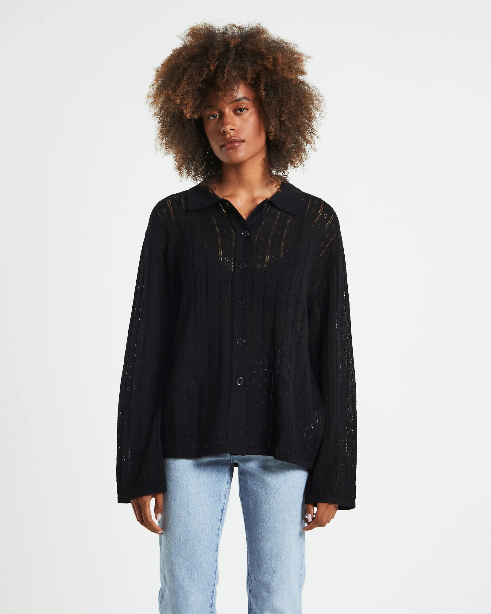 Milan Knit Long Sleeve Shirt Black