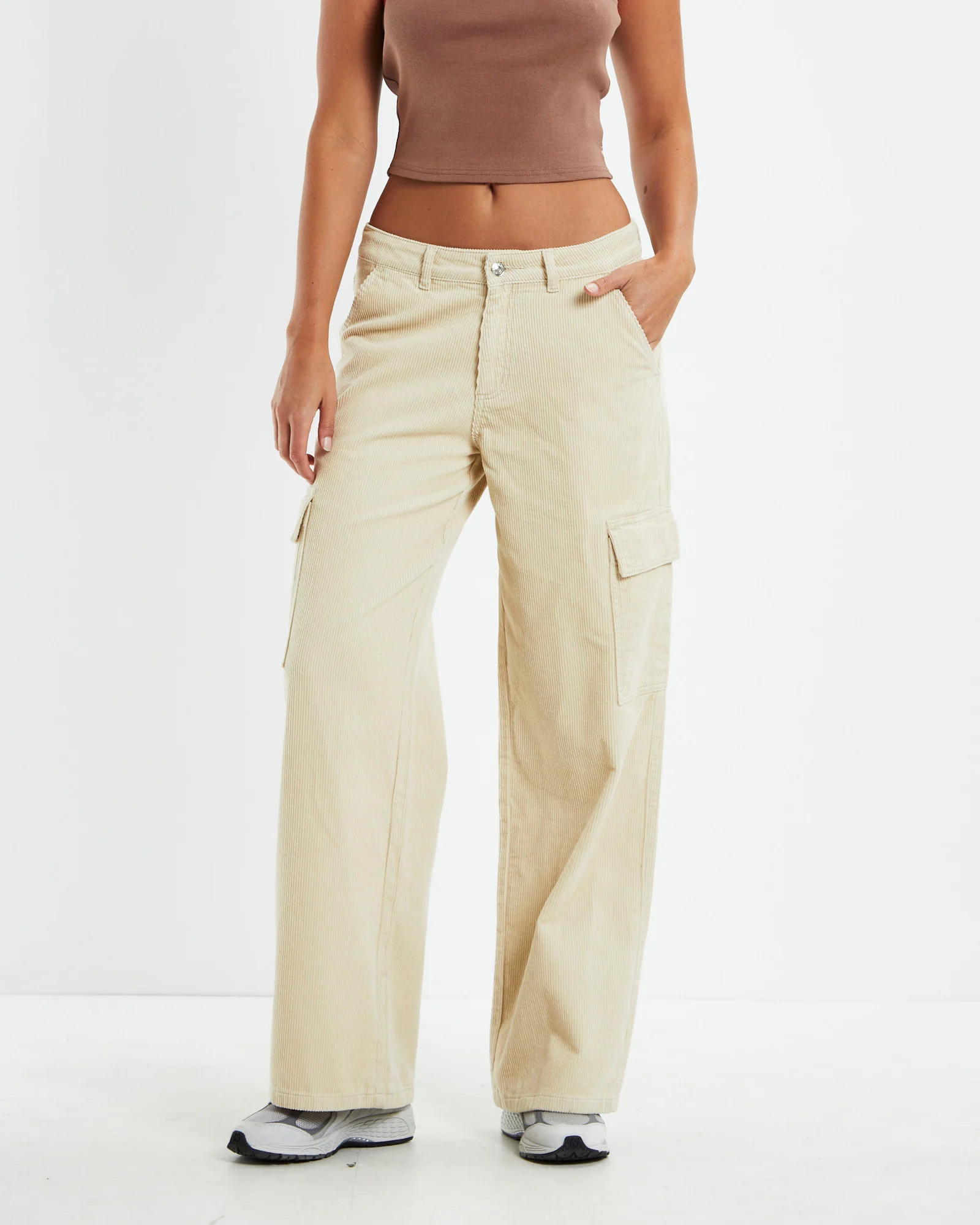 Octavia Low Jumbo Cord Cargo Pants Cream