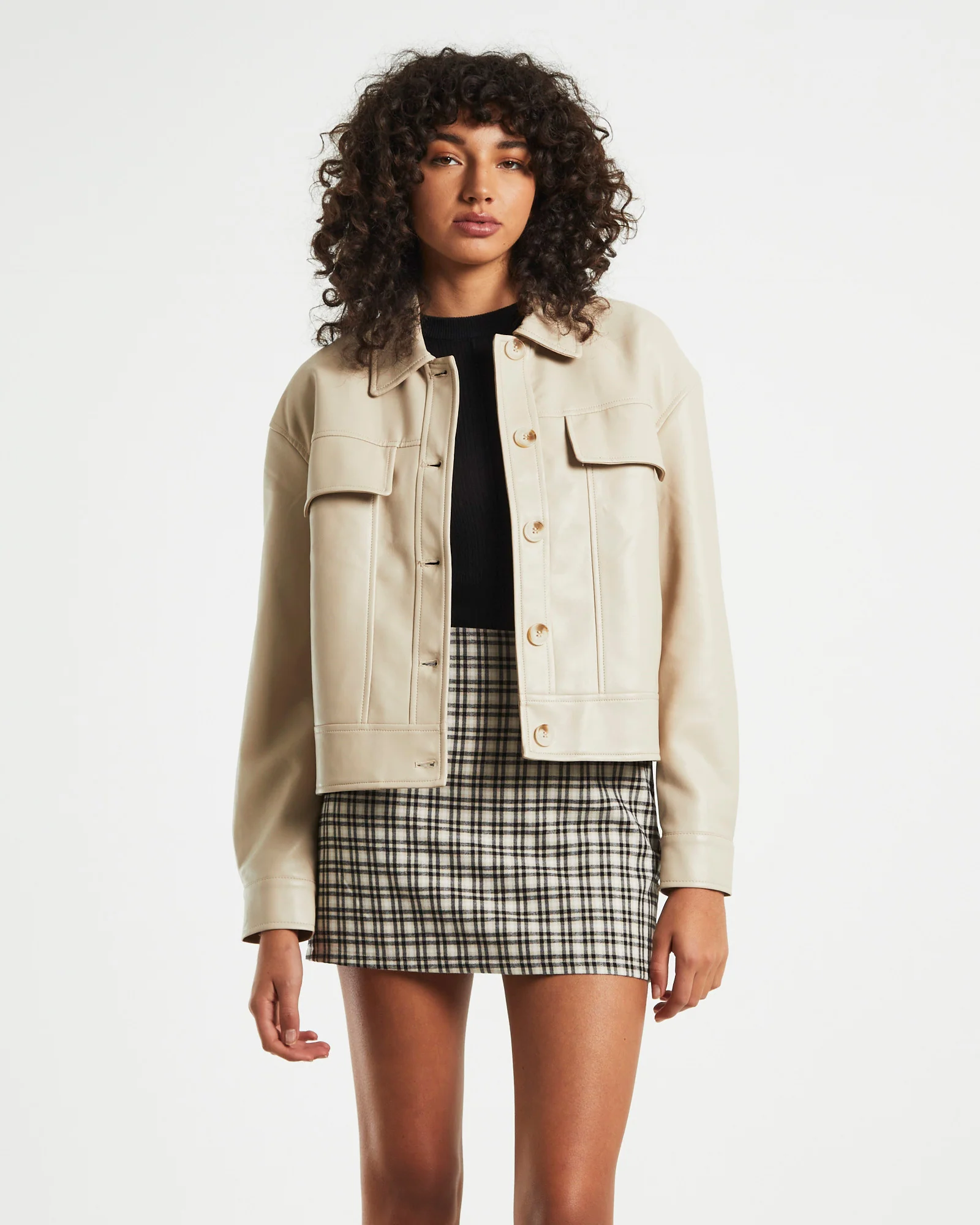 Olga Leather Look Jacket in Cream