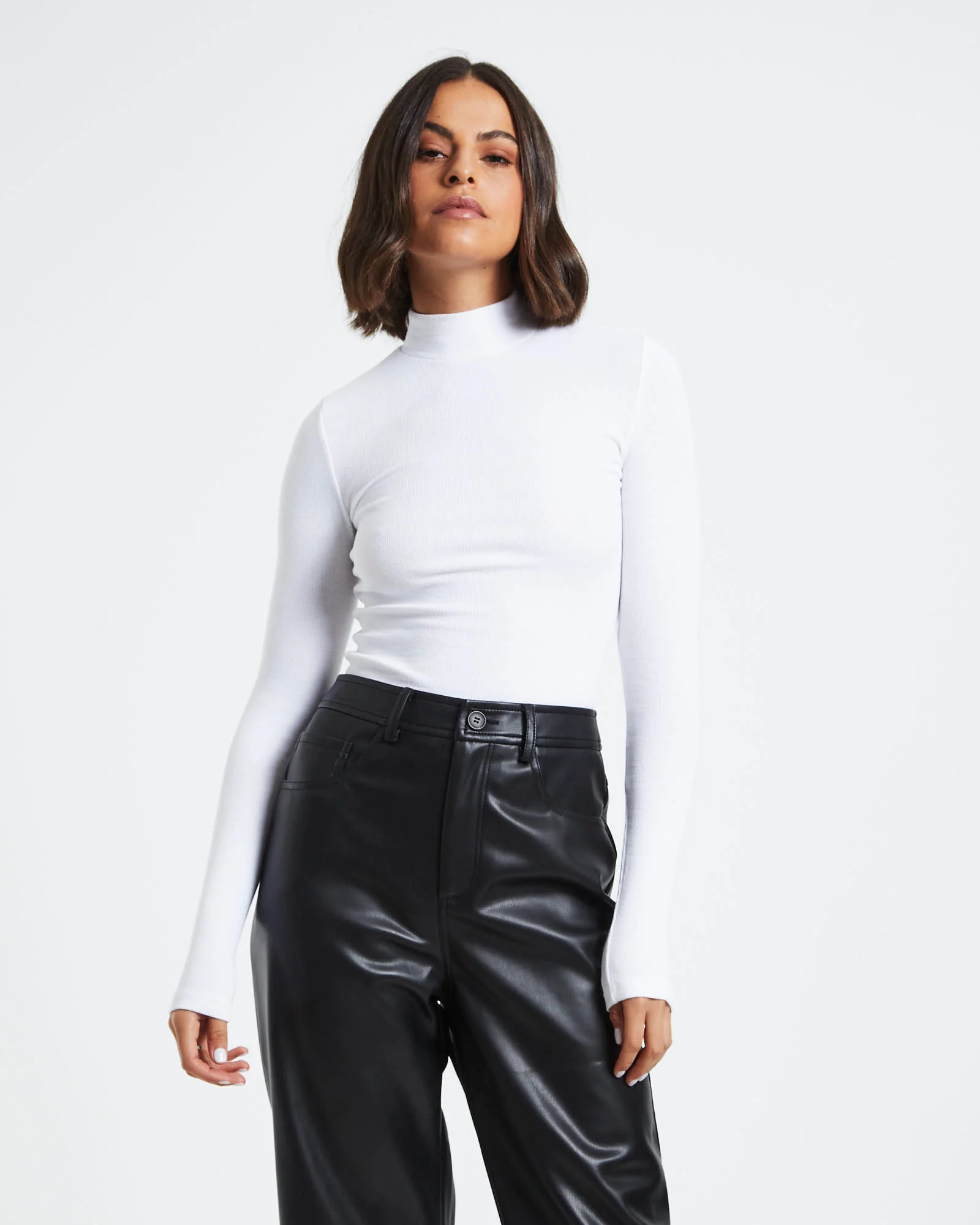 Ribbed Long Sleeve Skivvy White