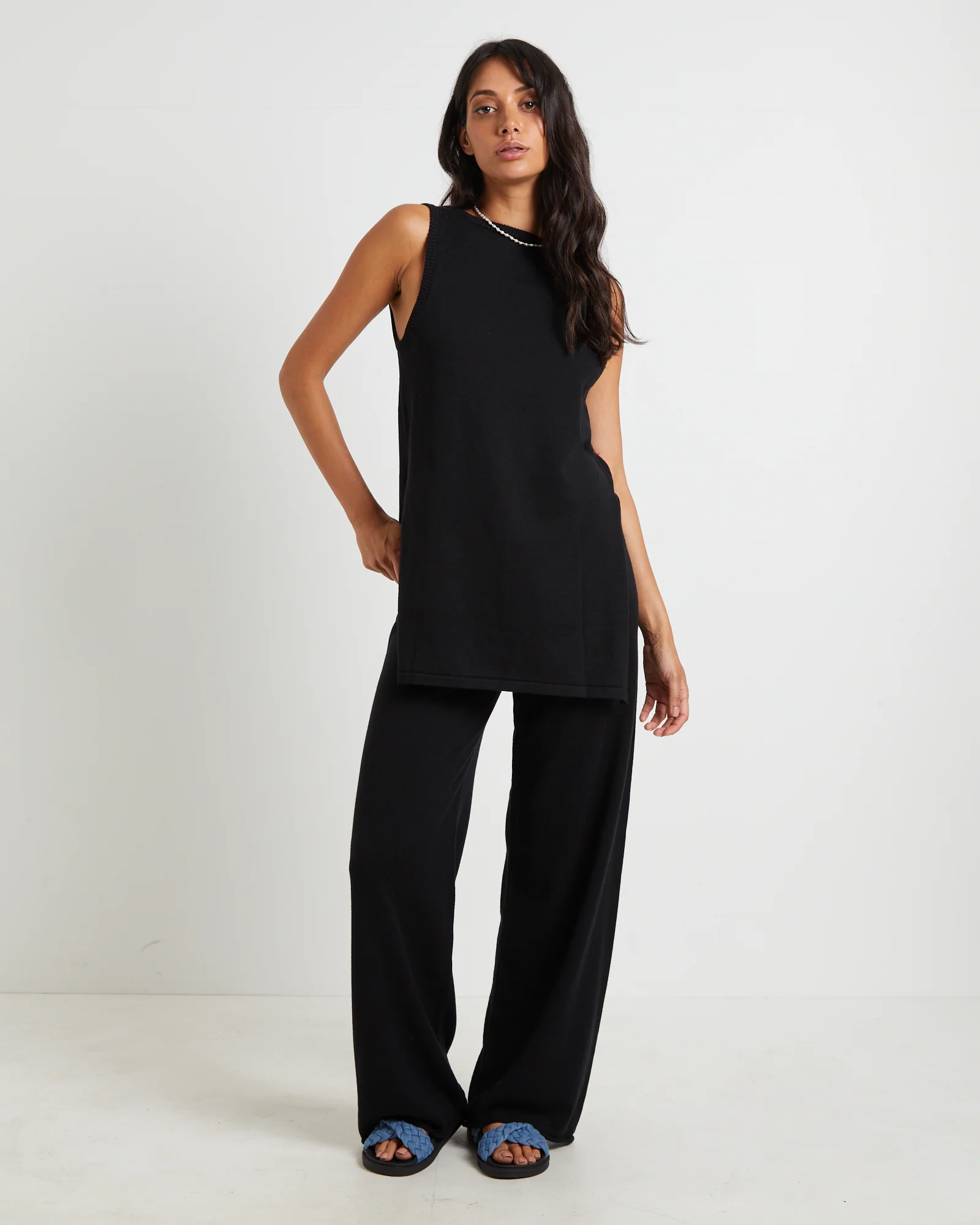 Riley Split Tank Top in Black