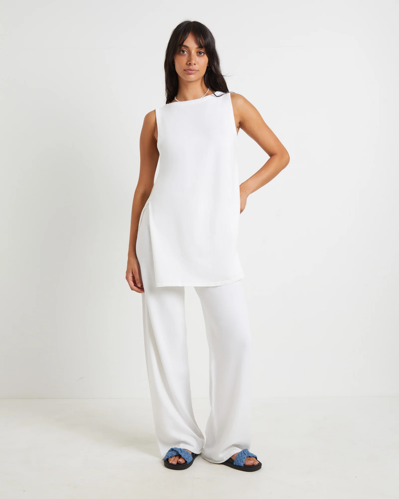 Riley Split Tank Top in White