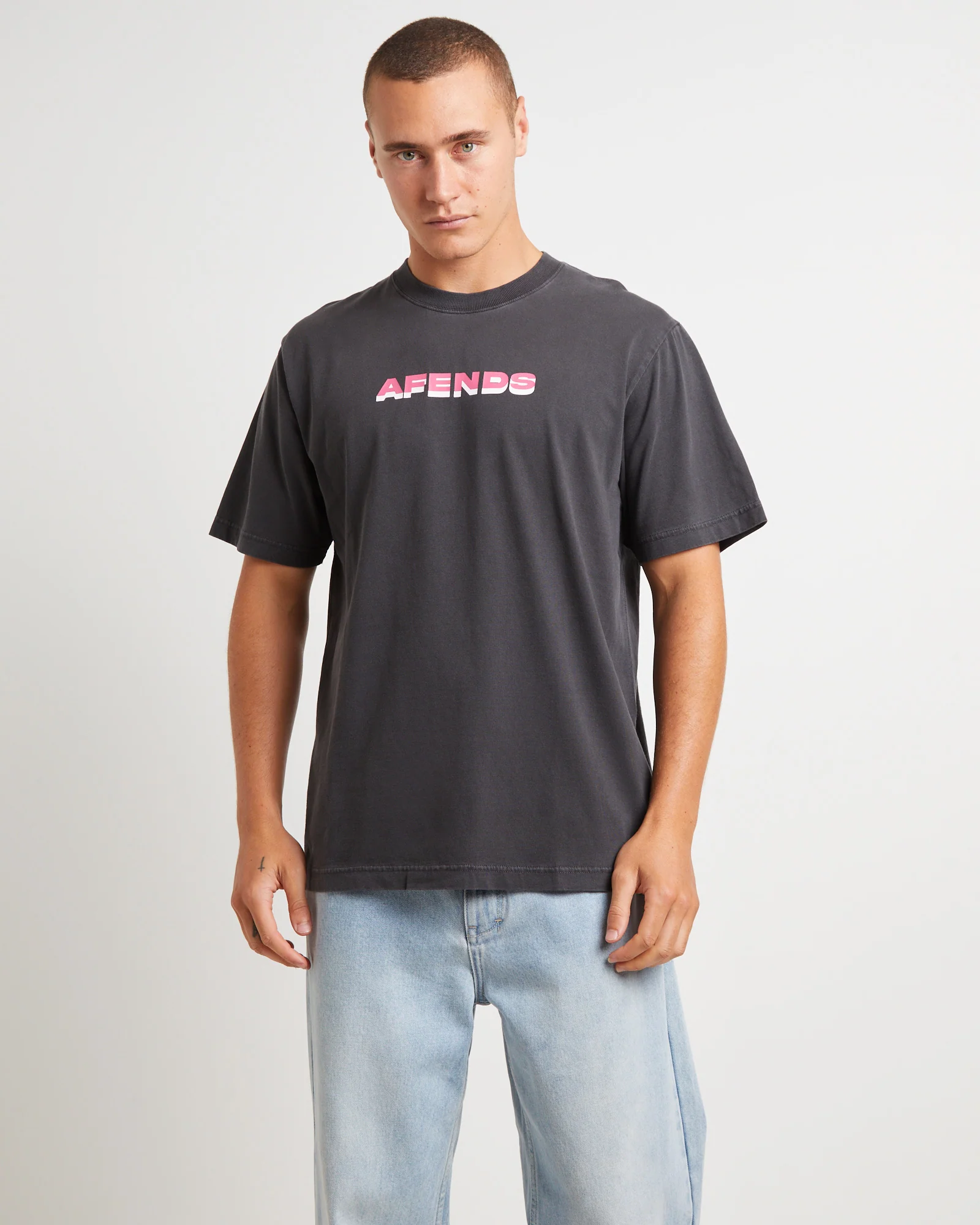Volcanic Times Recycled Retro Fit T-Shirt in Stone Black - Image 2